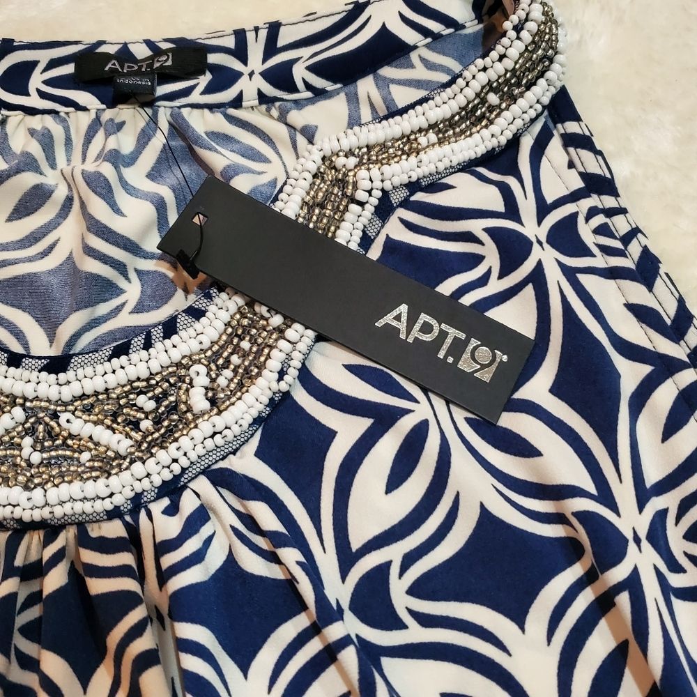 NWT Apt. 9 Blue and White with Beaded Neckline Midi-Dress, Size 1X - Picture 2 of 6